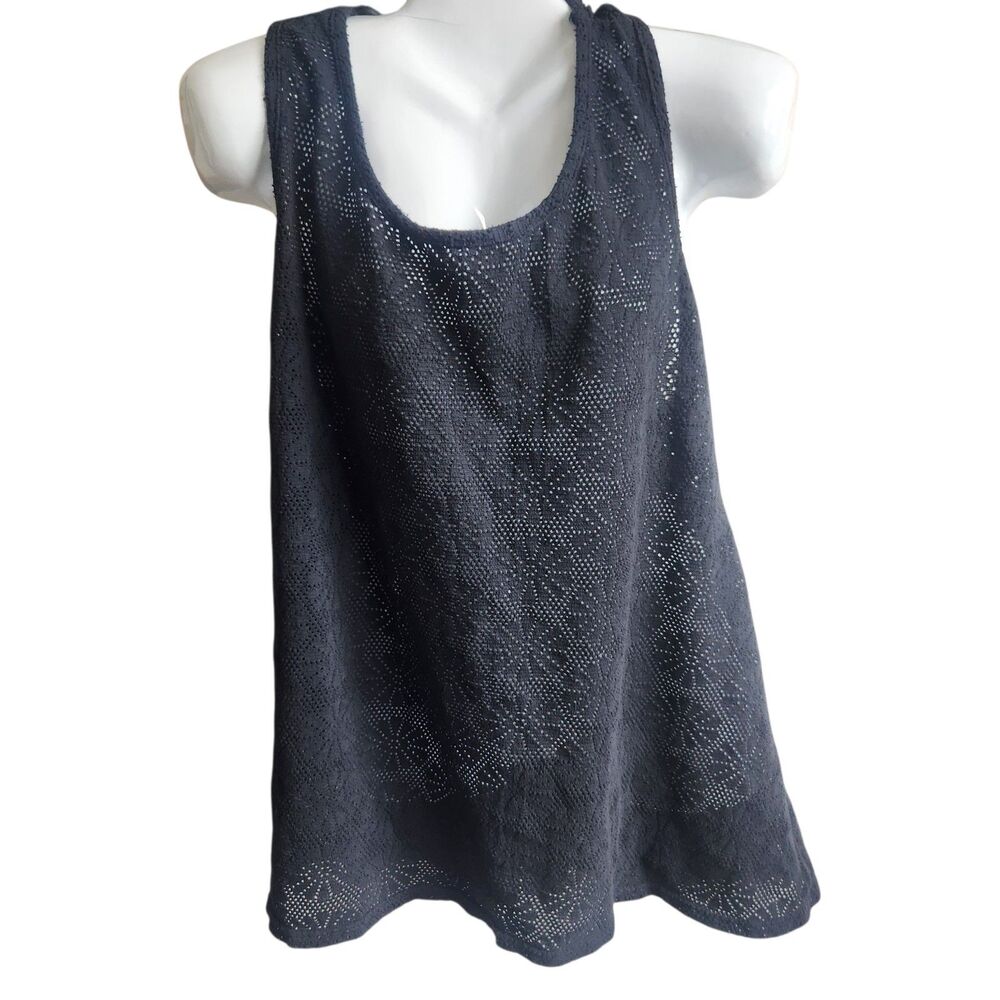 VTG 90s Beach Cabana 3X Black Cotton Mesh Tank Tunic Whimsigoth Boho Coastal USA
